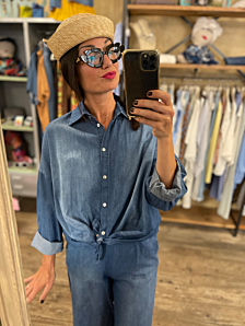 CAMICIA IRIDE NODO DONNA BLU BIGHET