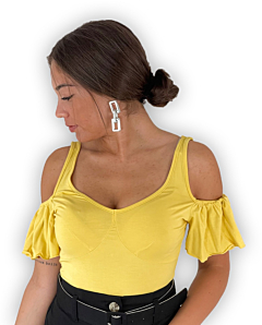 BODY CANOTTA ROUCHES GIALLA GLAMOROUS