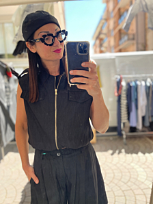 GILET CRINKLE DONNA NERO PEPEROSA