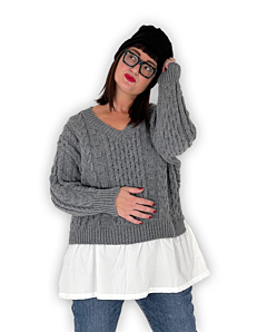 MAGLIONCINO TRECCIA CON CAMICIA DONNA GRIGIO DIXIE