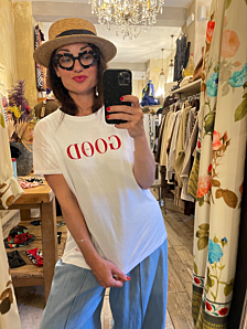 T-SHIRT GOOD VIBES DONNA BIANCO PEPEROSA 