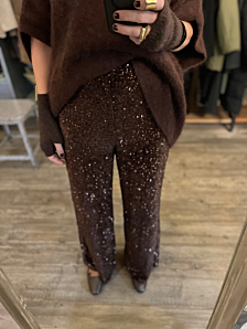 PANTALONE PAILLETTOSO DONNA MARRONE