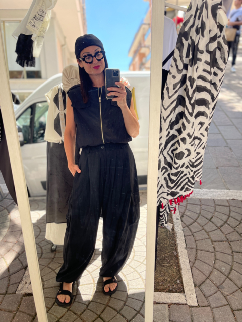 PANTALONE CRINKLE DONNA NERO PEPEROSA