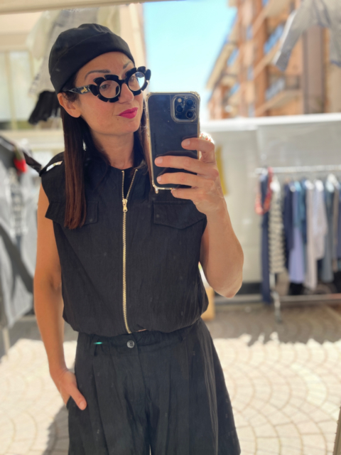 GILET CRINKLE DONNA NERO PEPEROSA